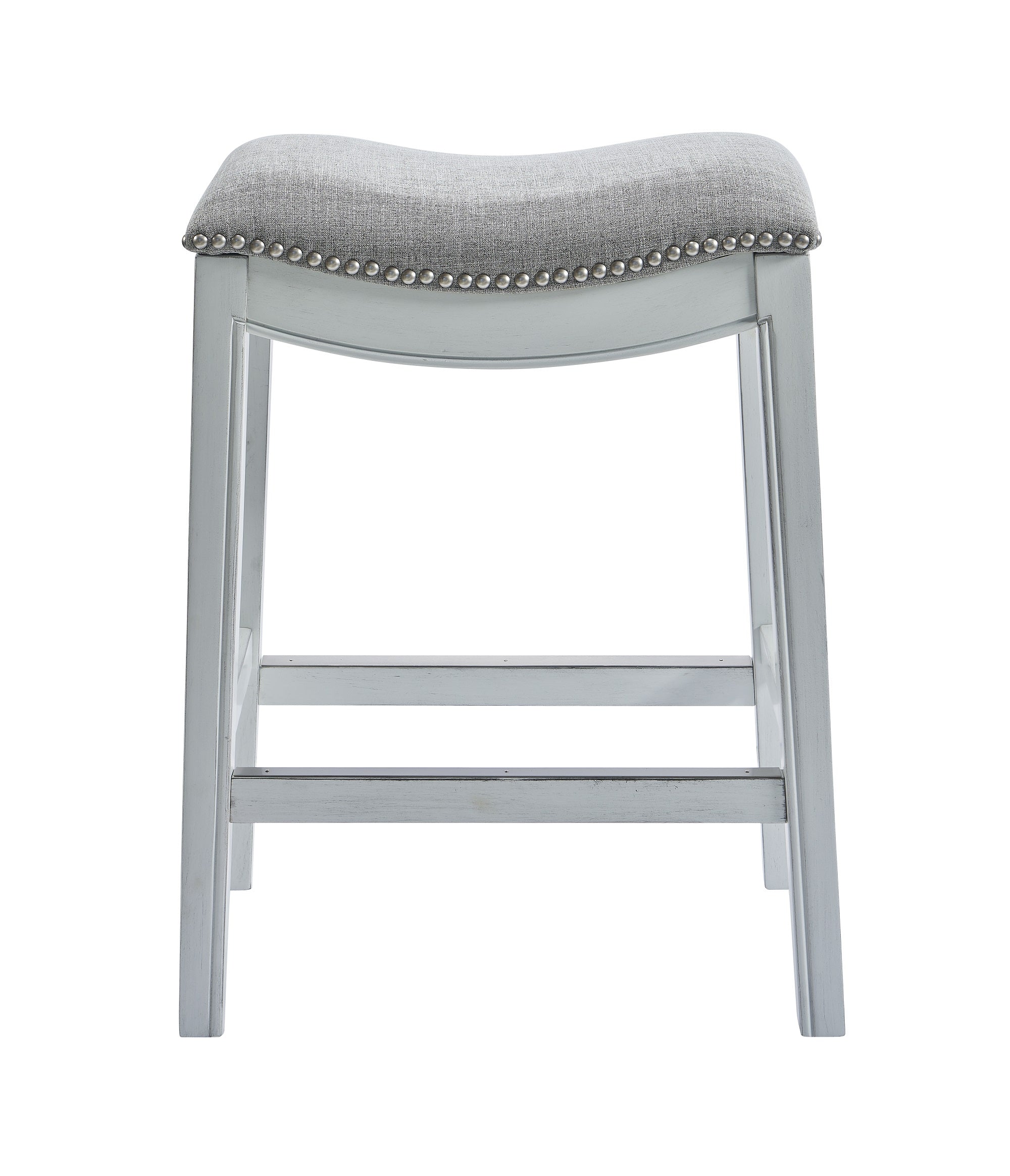 26" Gray and White Solid Wood and Linen Blend Backless Counter Height Bar Chair-Bar Chairs-DECOROLALA