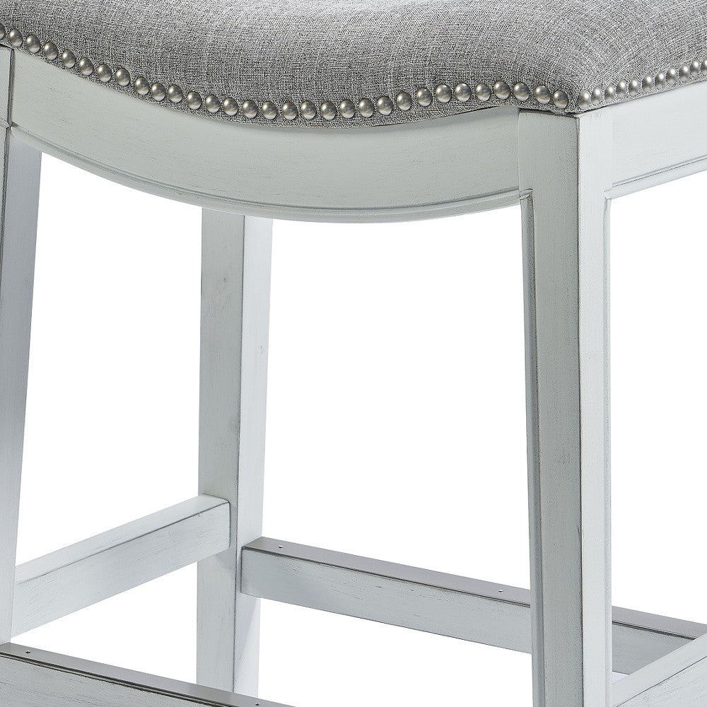 26" Gray and White Solid Wood and Linen Blend Backless Counter Height Bar Chair-Bar Chairs-DECOROLALA