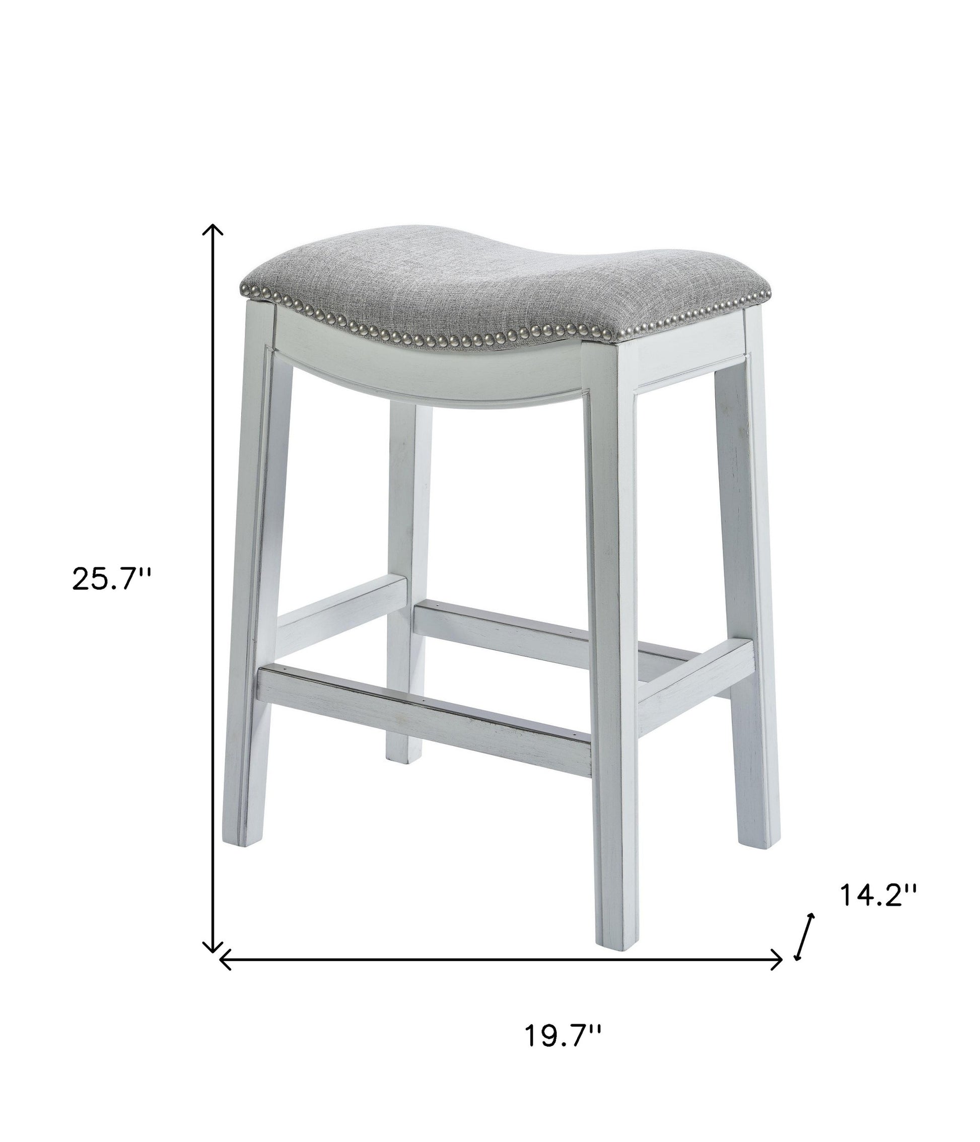 26" Gray and White Solid Wood and Linen Blend Backless Counter Height Bar Chair-Bar Chairs-DECOROLALA