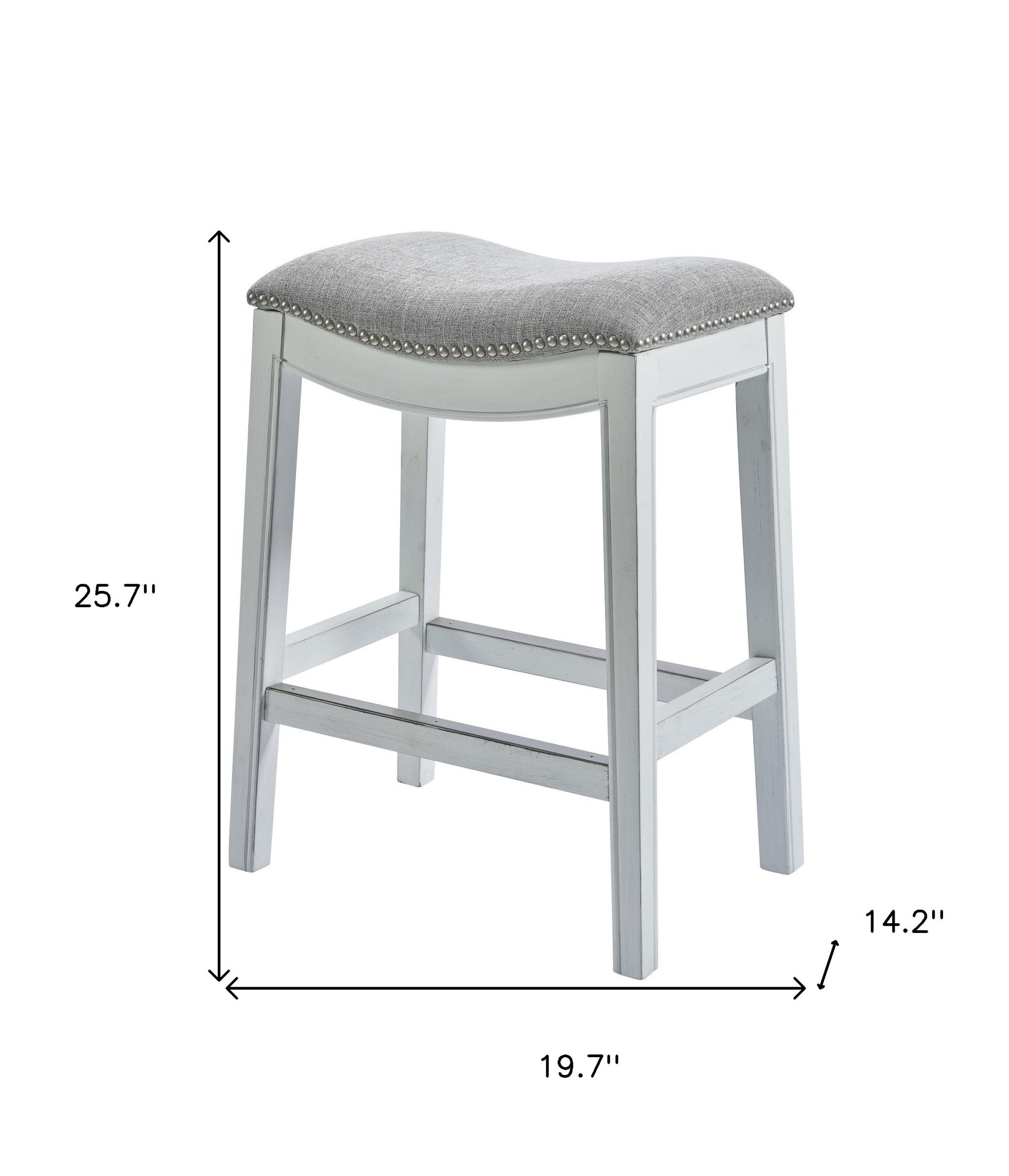 26" Gray and White Solid Wood and Linen Blend Backless Counter Height Bar Chair-Bar Chairs-DECOROLALA