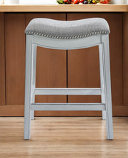 26" Gray and White Solid Wood and Linen Blend Backless Counter Height Bar Chair-Bar Chairs-DECOROLALA
