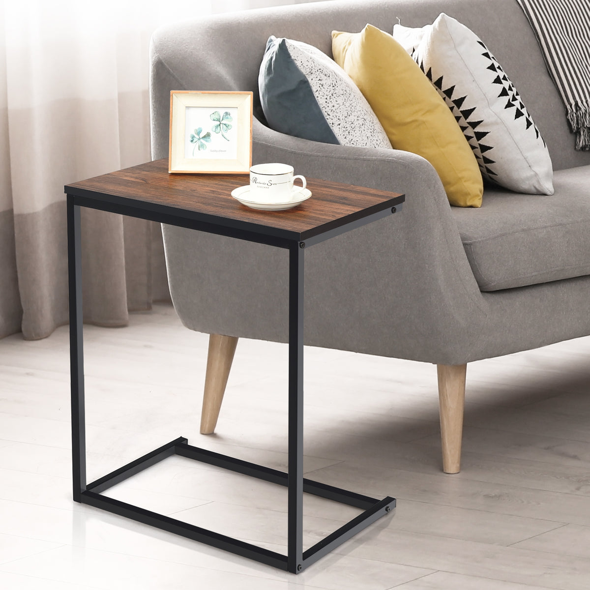 26 Inch Beside Sofa Laptop Holder End Stand Desk-Brown-End & Side Tables-DECOROLALA