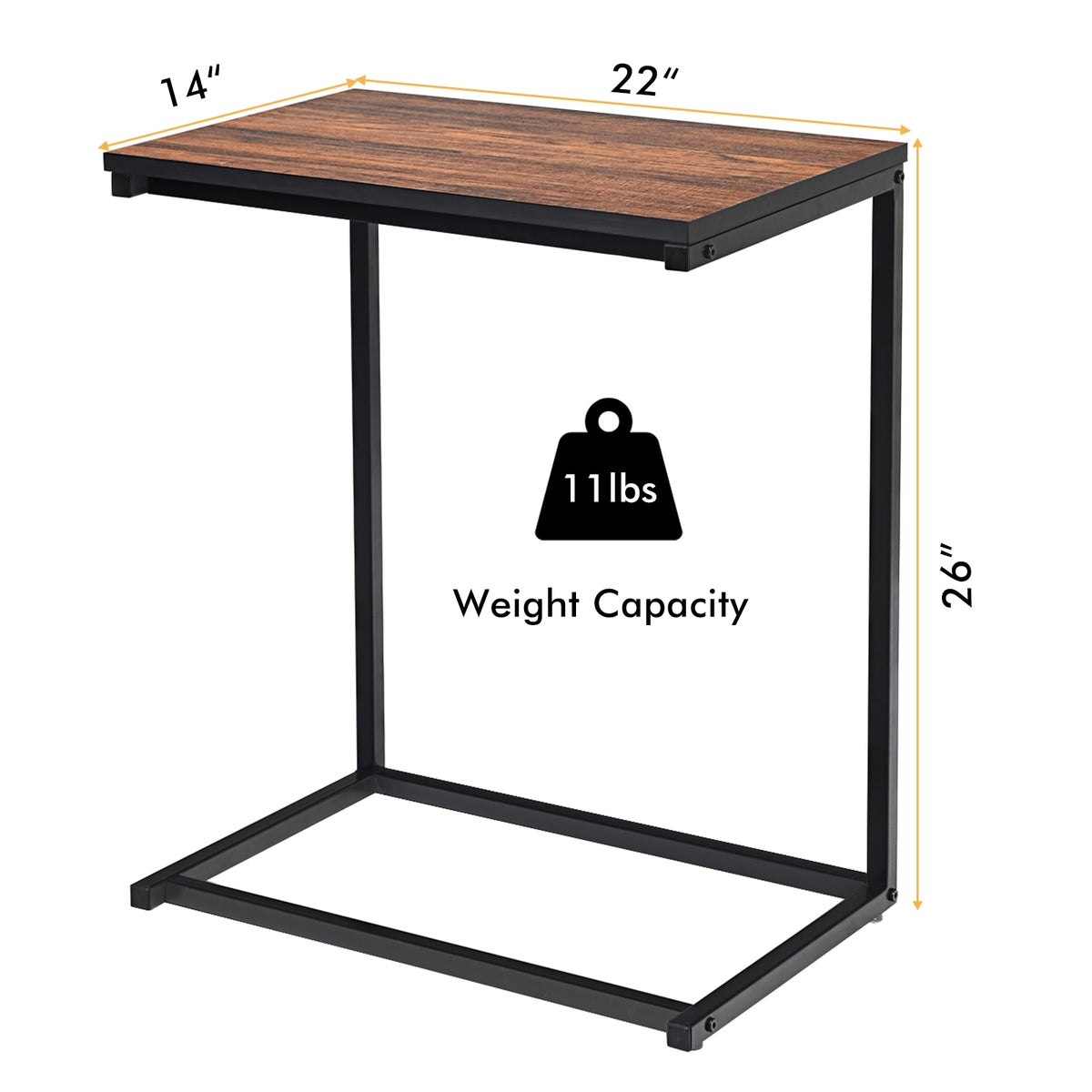 26 Inch Beside Sofa Laptop Holder End Stand Desk-Brown-End & Side Tables-DECOROLALA