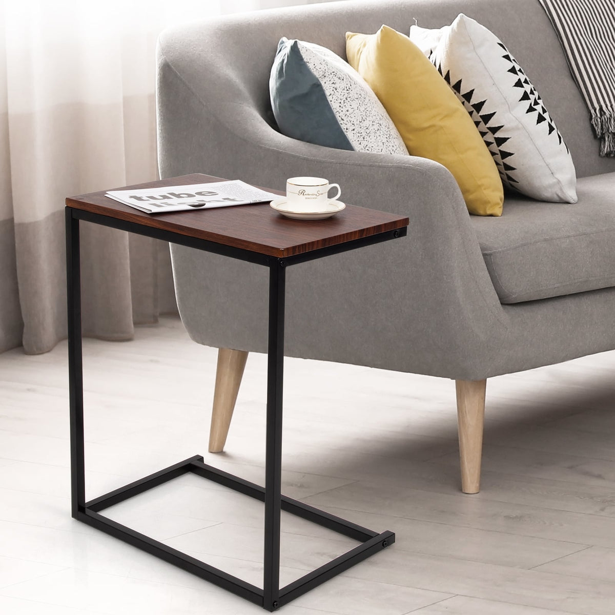 26 Inch Beside Sofa Laptop Holder End Stand Desk-Dark Brown-End & Side Tables-DECOROLALA