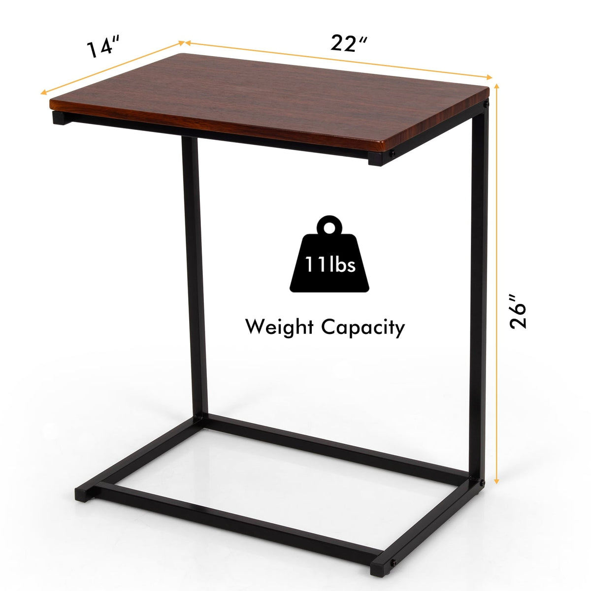 26 Inch Beside Sofa Laptop Holder End Stand Desk-Dark Brown-End & Side Tables-DECOROLALA