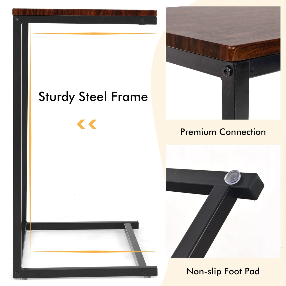 26 Inch Beside Sofa Laptop Holder End Stand Desk-Dark Brown-End & Side Tables-DECOROLALA