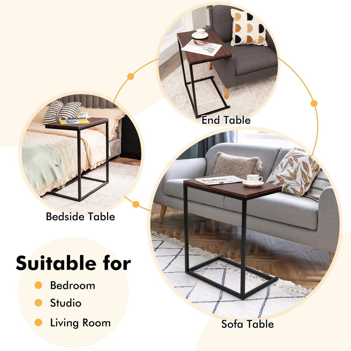 26 Inch Beside Sofa Laptop Holder End Stand Desk-Dark Brown-End & Side Tables-DECOROLALA