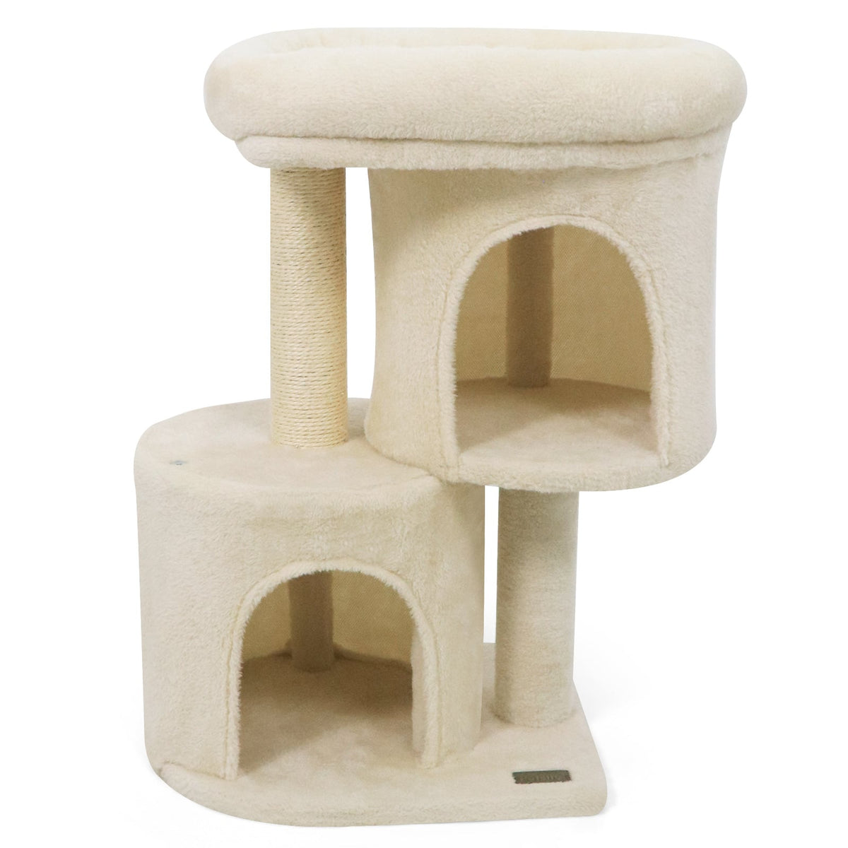 26 Inch Cat Tower with Large Padded Push Perch and Dual Condos-Beige-Cat Trees & Scratchers-DECOROLALA