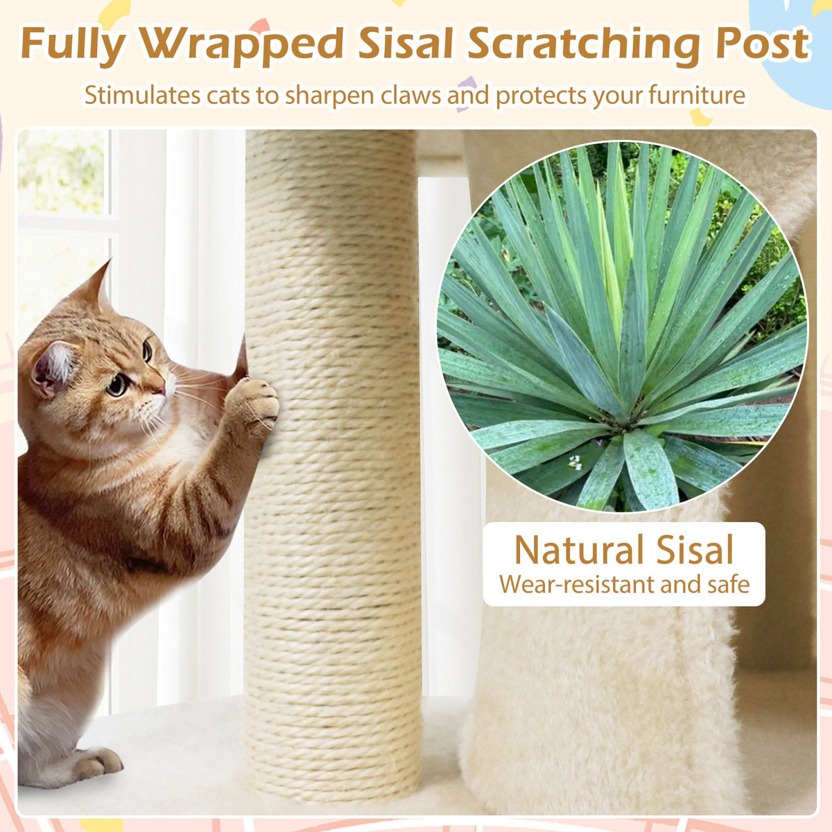 26 Inch Cat Tower with Large Padded Push Perch and Dual Condos-Beige-Cat Trees & Scratchers-DECOROLALA