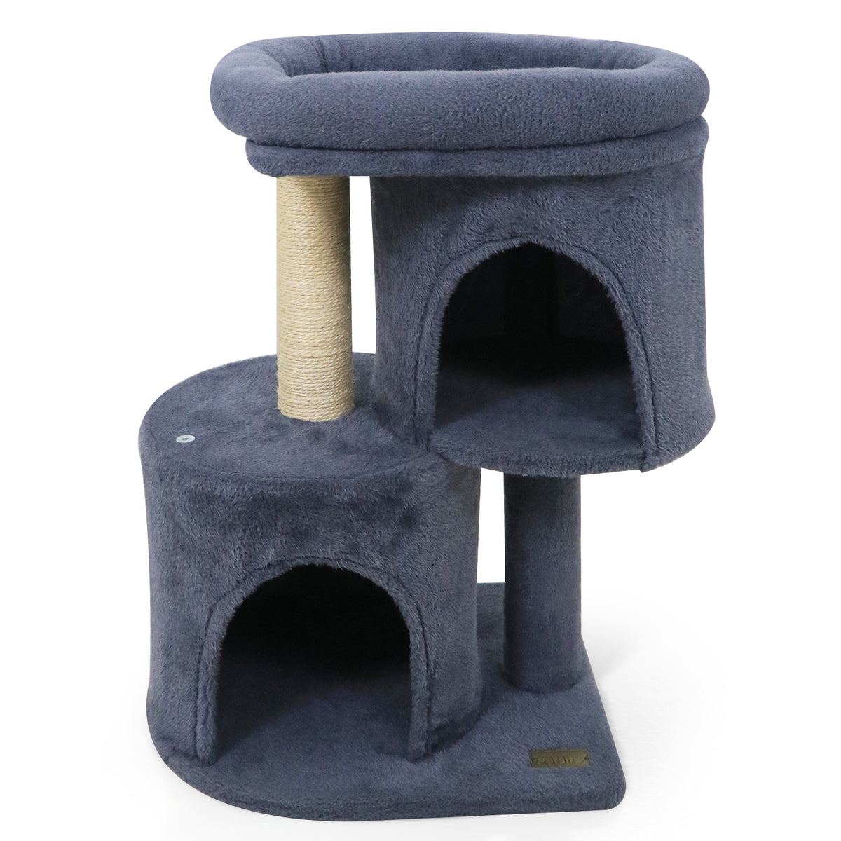 26 Inch Cat Tower with Large Padded Push Perch and Dual Condos-Dark Gray-Cat Trees & Scratchers-DECOROLALA