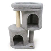 26 Inch Cat Tower with Large Padded Push Perch and Dual Condos-Light Gray-Cat Trees & Scratchers-DECOROLALA