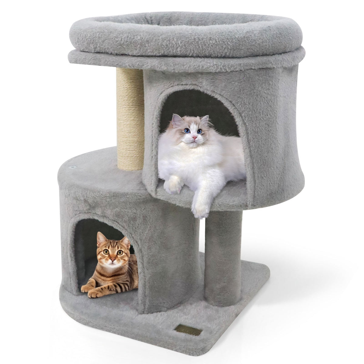 26 Inch Cat Tower with Large Padded Push Perch and Dual Condos-Light Gray-Cat Trees & Scratchers-DECOROLALA