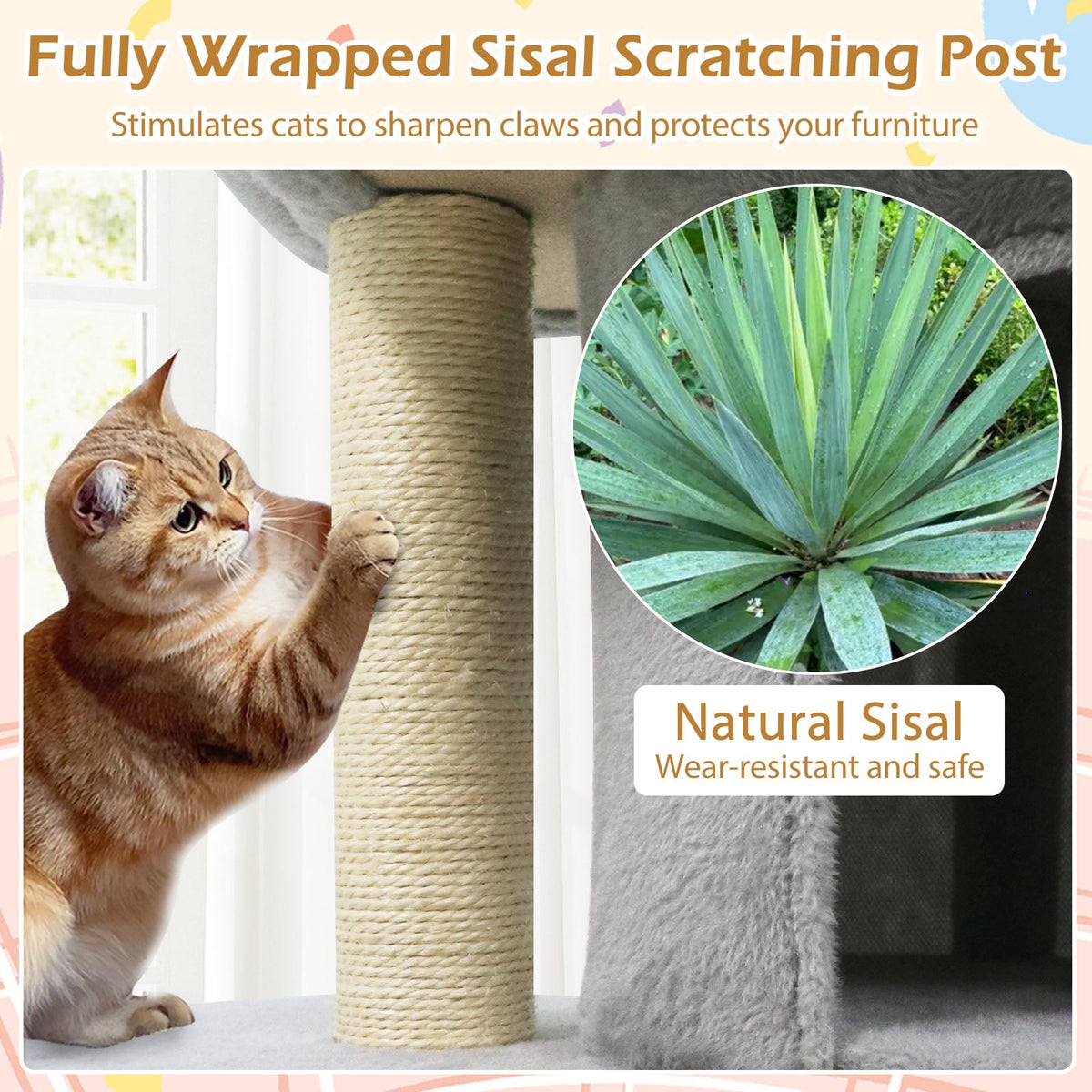 26 Inch Cat Tower with Large Padded Push Perch and Dual Condos-Light Gray-Cat Trees & Scratchers-DECOROLALA