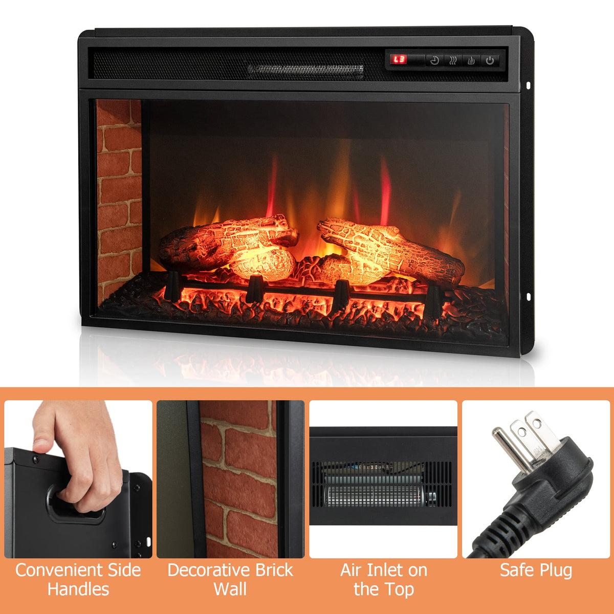 26 Inch Infrared Electric Fireplace Insert with Remote Control-Black-Fireplaces-DECOROLALA