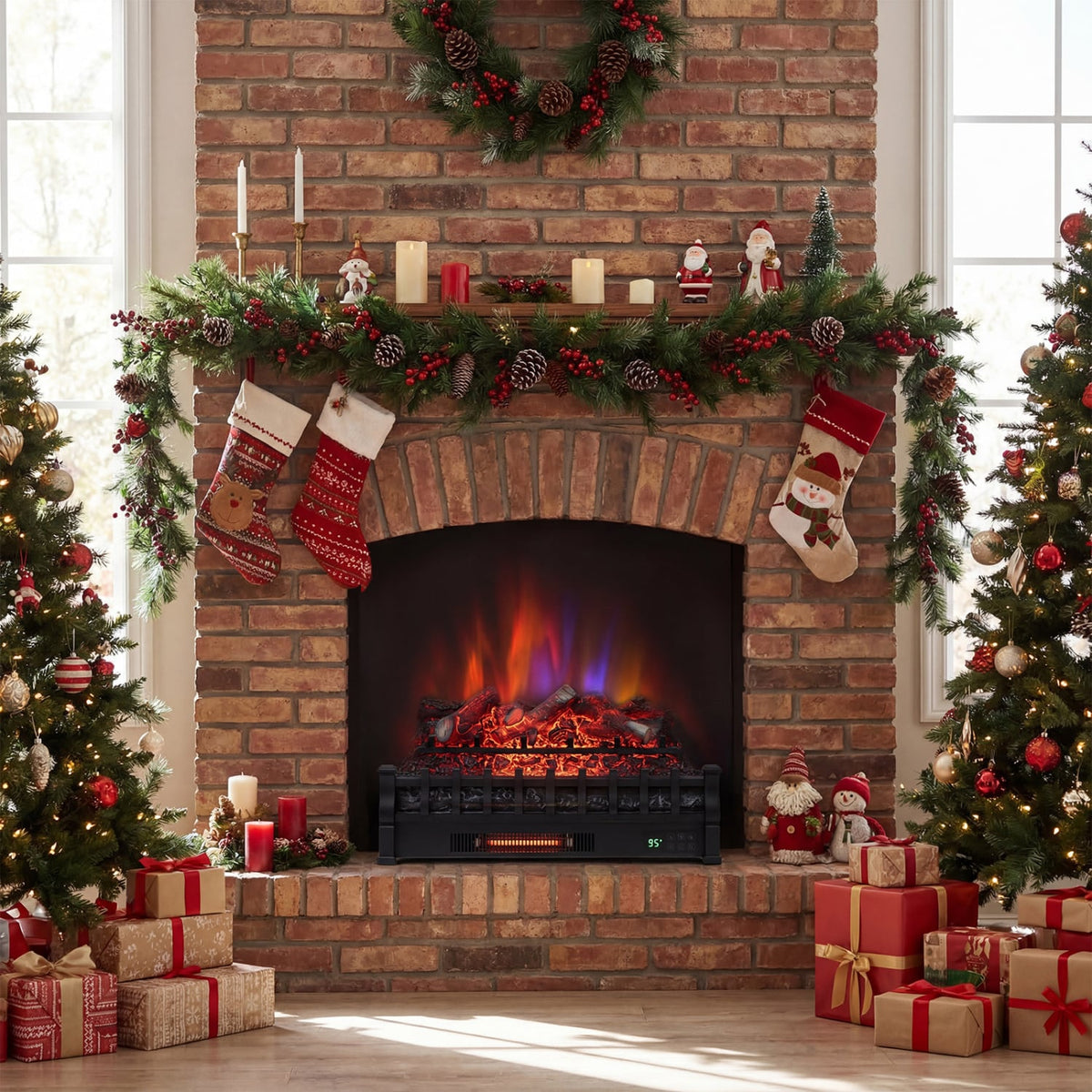 26 Inch WiFi Infrared Quartz Electric Fireplace Insert Logs Heater with Realistic Lemonwood Logs-Black-Fireplaces-DECOROLALA