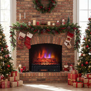 26 Inch WiFi Infrared Quartz Electric Fireplace Insert Logs Heater with Realistic Pinewood Logs-Black-Fireplaces-DECOROLALA