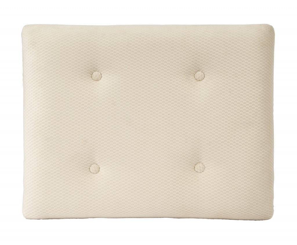26" Ivory Cotton and Brown Tufted Ottoman-Ottomans-DECOROLALA
