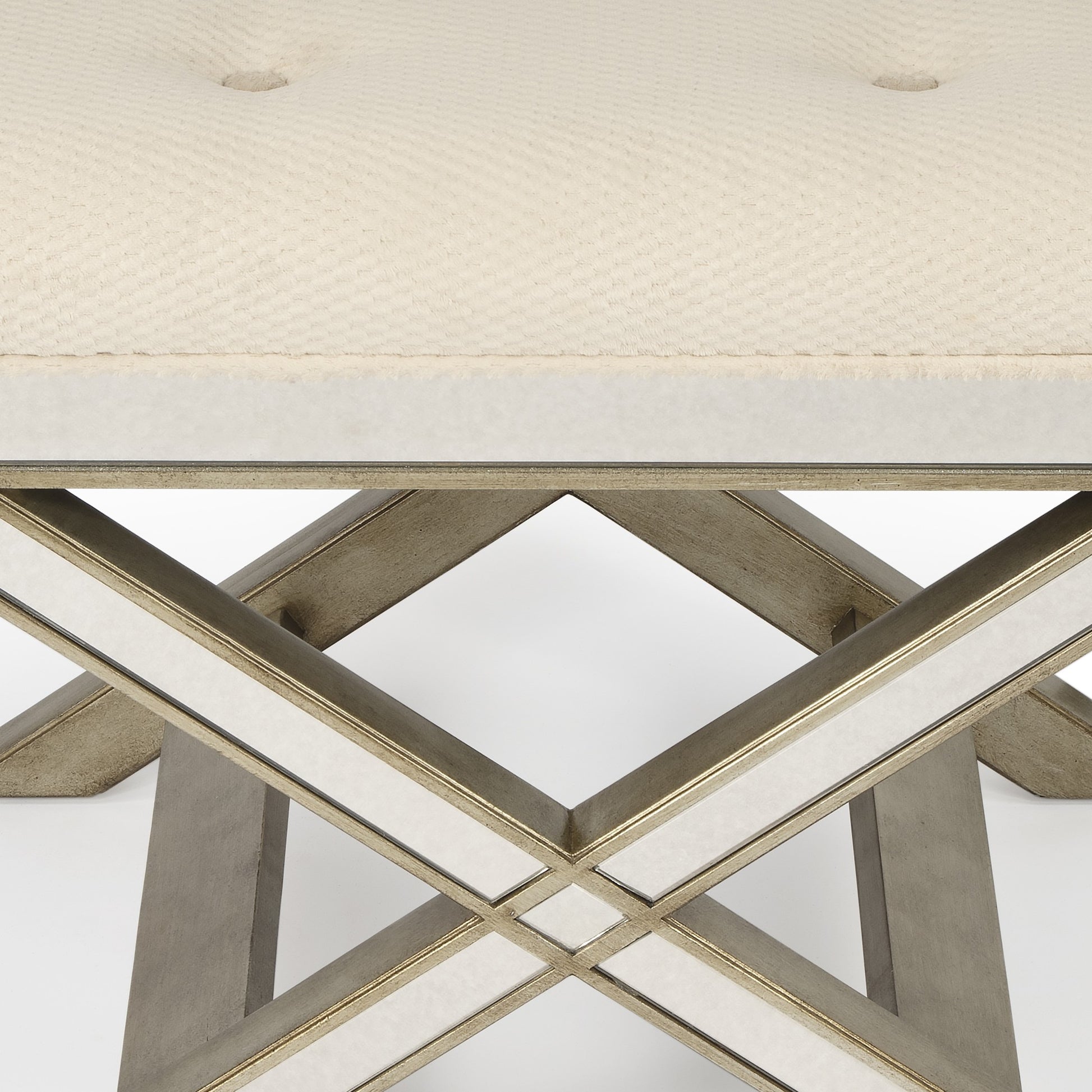 26" Ivory Cotton and Brown Tufted Ottoman-Ottomans-DECOROLALA