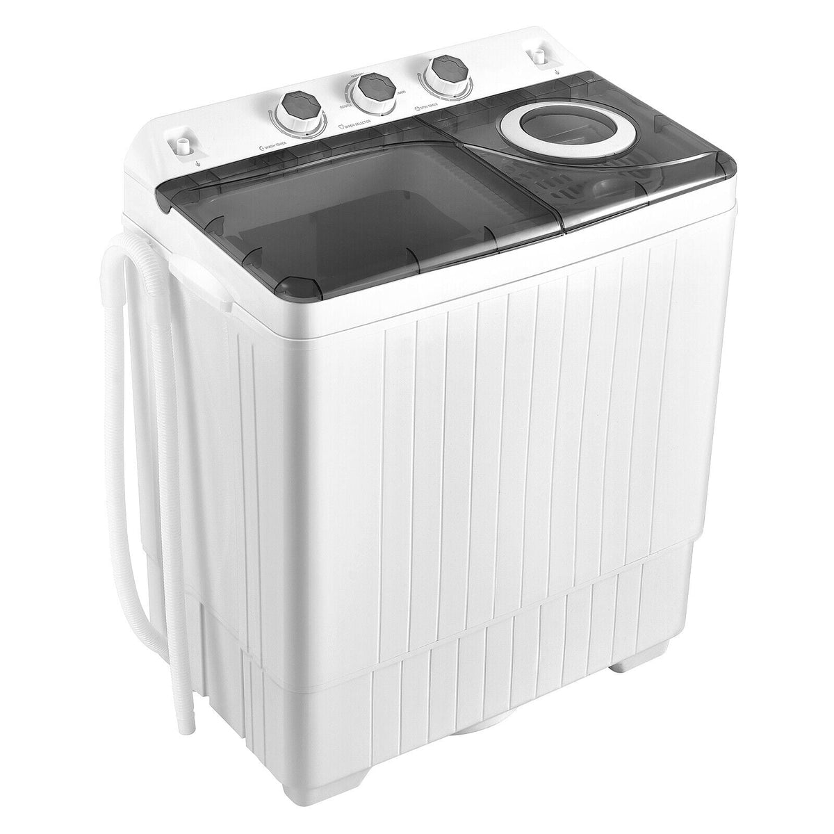 26 LBS Twin Tub Portable Washing Machine with Built-In Drain Pump-Gray-Washing Machines-DECOROLALA