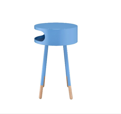 26" Light Blue And Natural Solid Wood Round End Table With Shelf-End-Side Tables-DECOROLALA