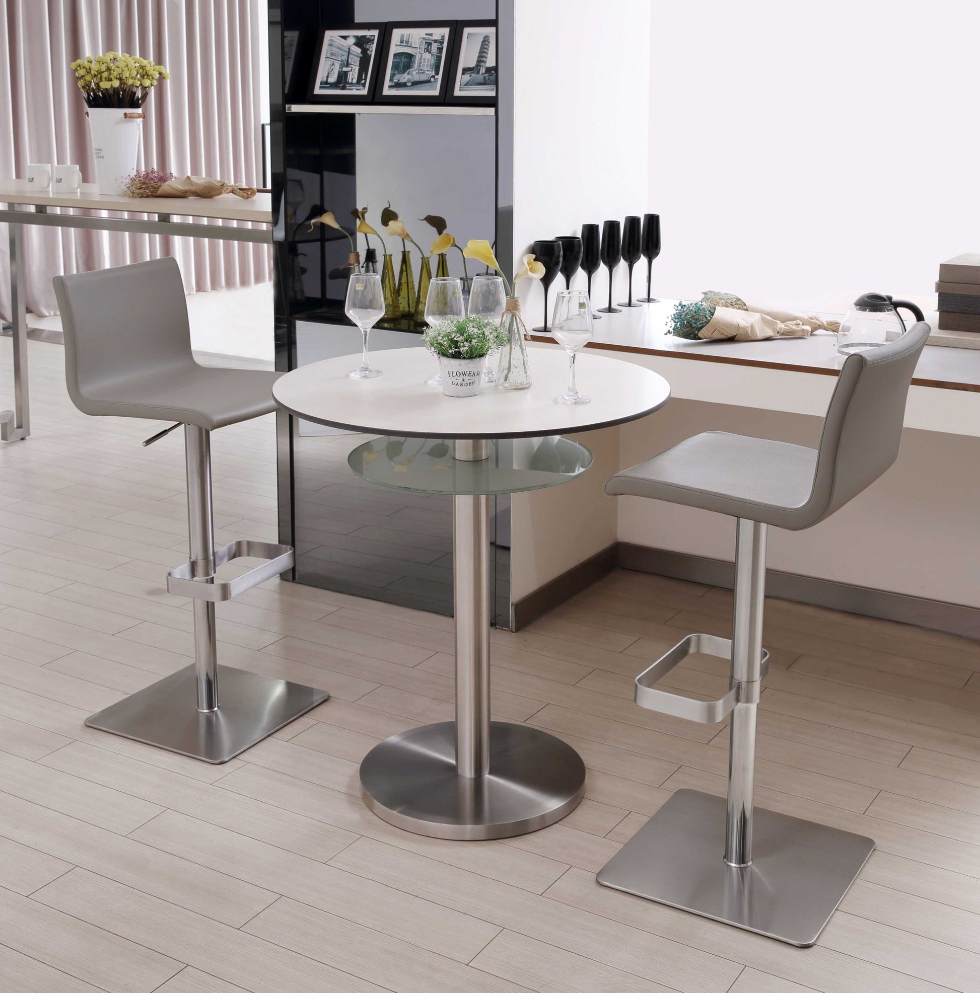 26 " Light Gray And Silver Stainless Steel Counter Height Bar Chair-Bar Chairs-DECOROLALA