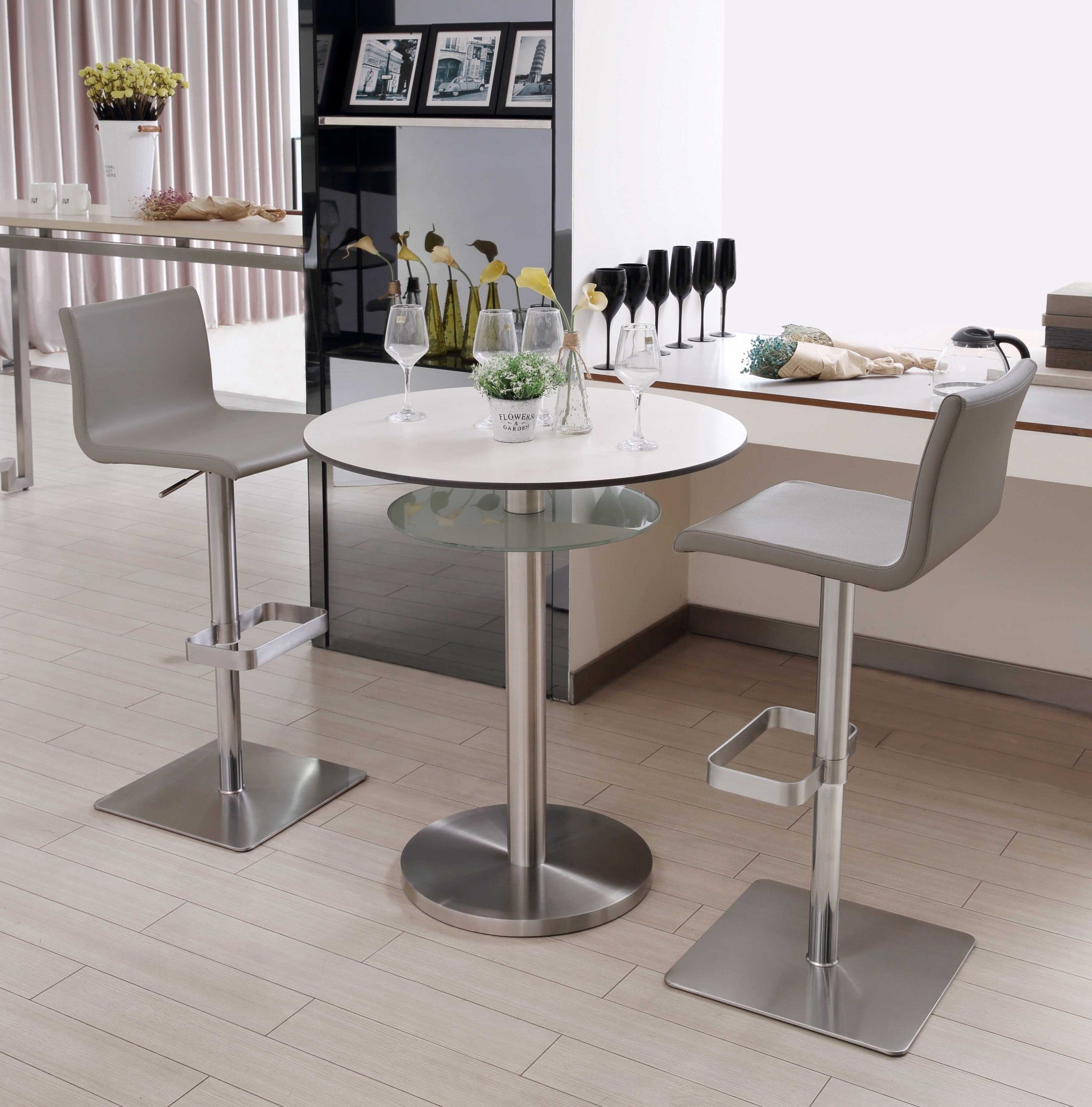 26 " Light Gray And Silver Stainless Steel Counter Height Bar Chair-Bar Chairs-DECOROLALA