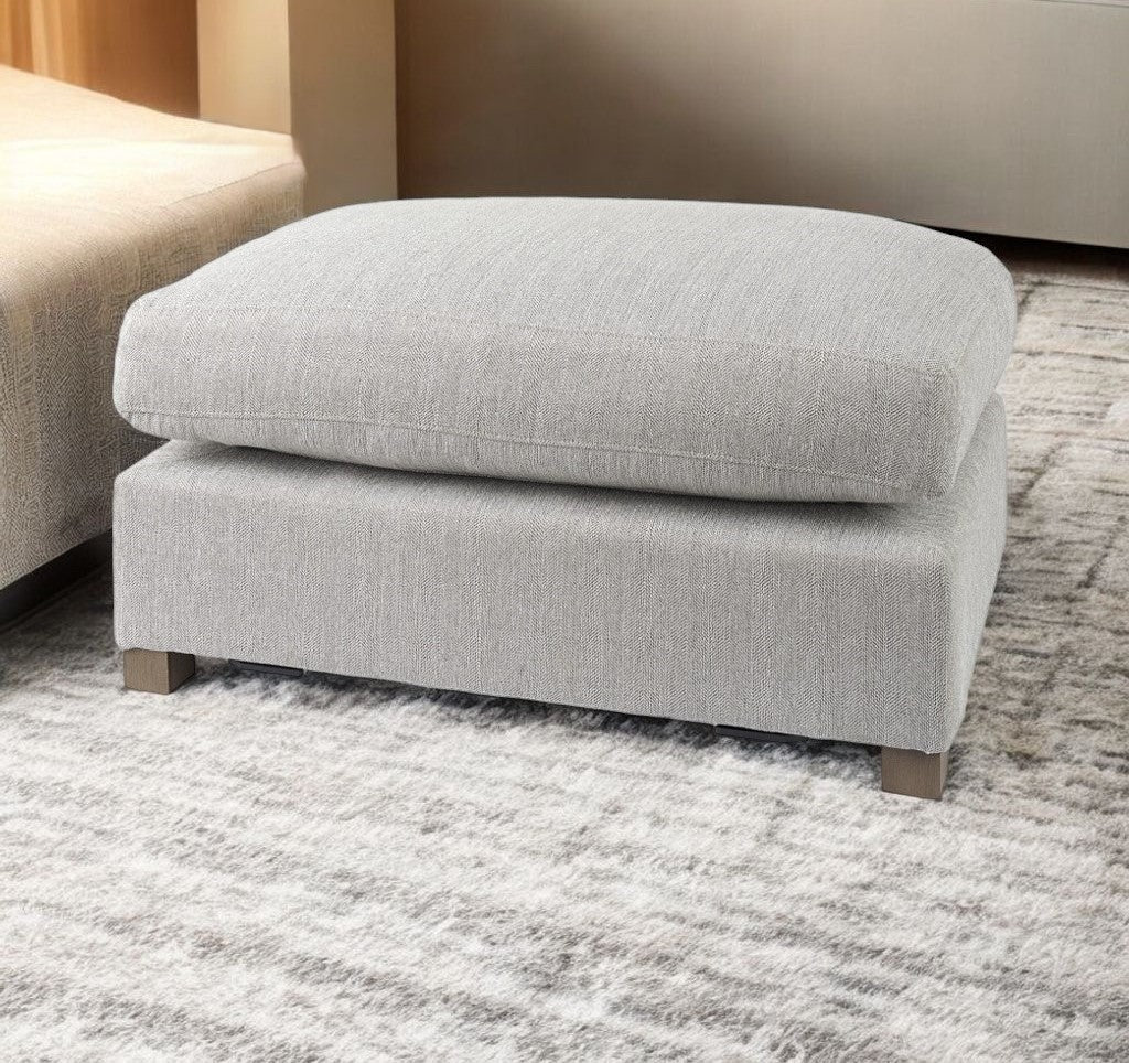 26" Light Gray Fabric and Brown Cocktail Ottoman-Ottomans-DECOROLALA
