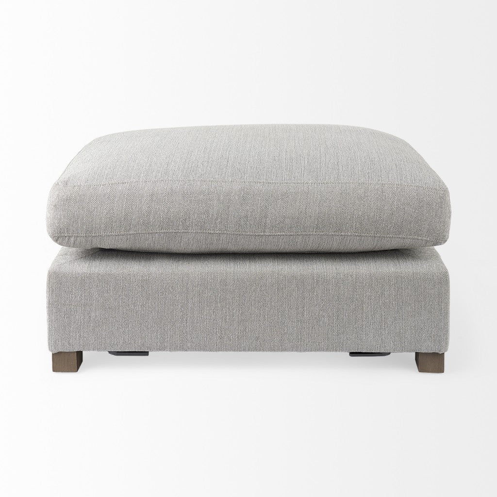 26" Light Gray Fabric and Brown Cocktail Ottoman-Ottomans-DECOROLALA