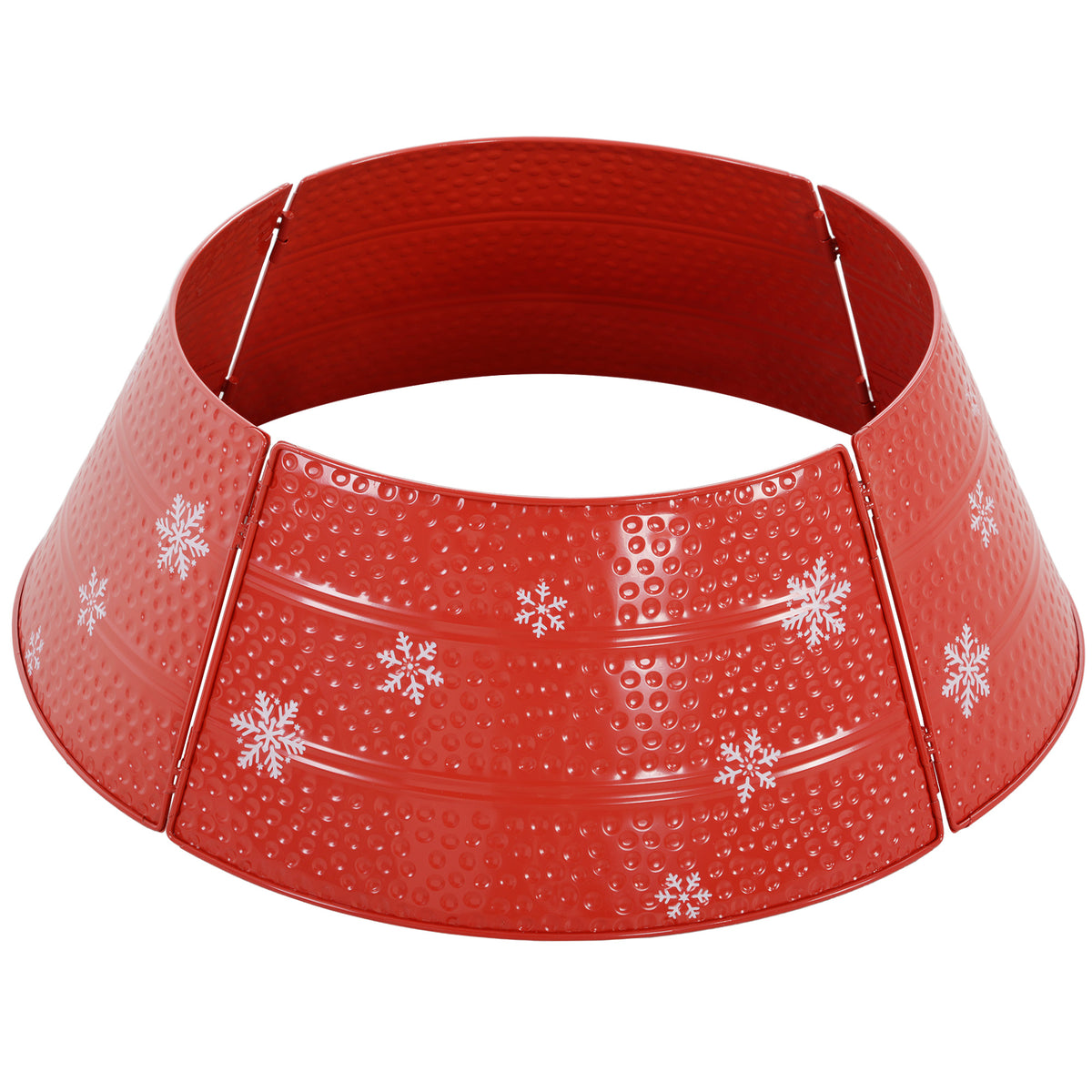 26" Metal Christmas Tree Collar - Red Snowflake Ring-Home Furnishings > Holiday & Seasonal > Christmas Trees-DECOROLALA