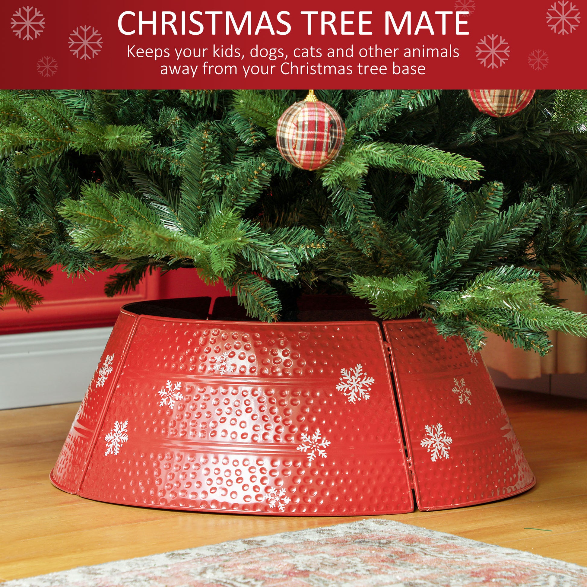 26" Metal Christmas Tree Collar - Red Snowflake Ring-Home Furnishings > Holiday & Seasonal > Christmas Trees-DECOROLALA