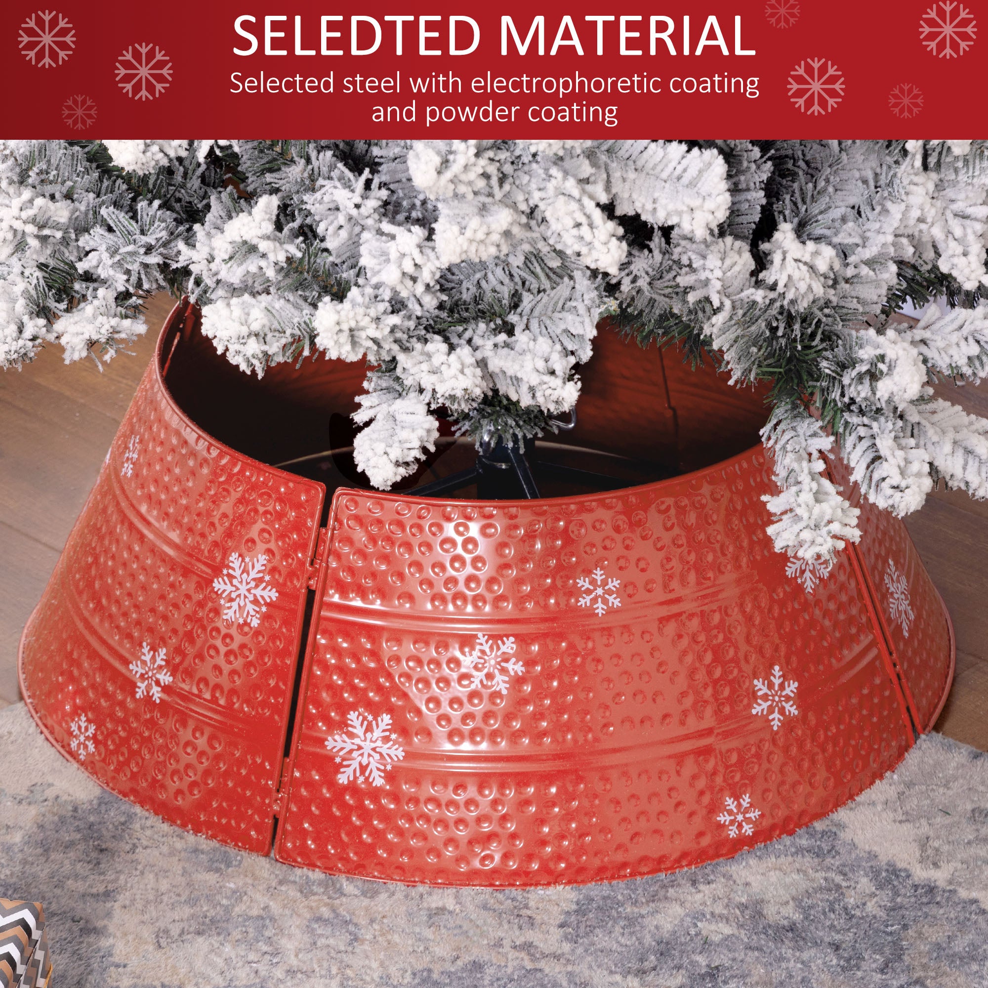 26" Metal Christmas Tree Collar - Red Snowflake Ring-Home Furnishings > Holiday & Seasonal > Christmas Trees-DECOROLALA