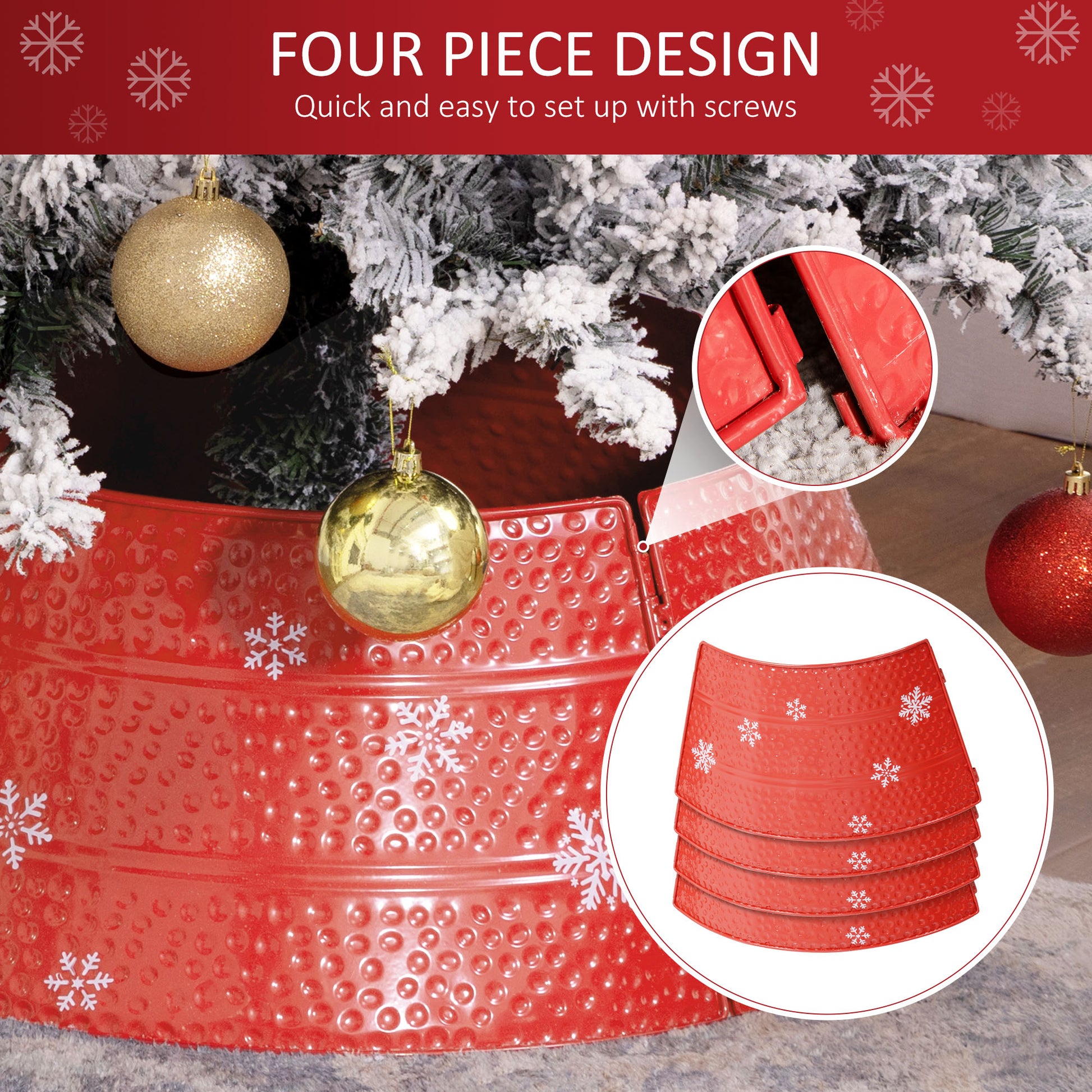 26" Metal Christmas Tree Collar - Red Snowflake Ring-Home Furnishings > Holiday & Seasonal > Christmas Trees-DECOROLALA