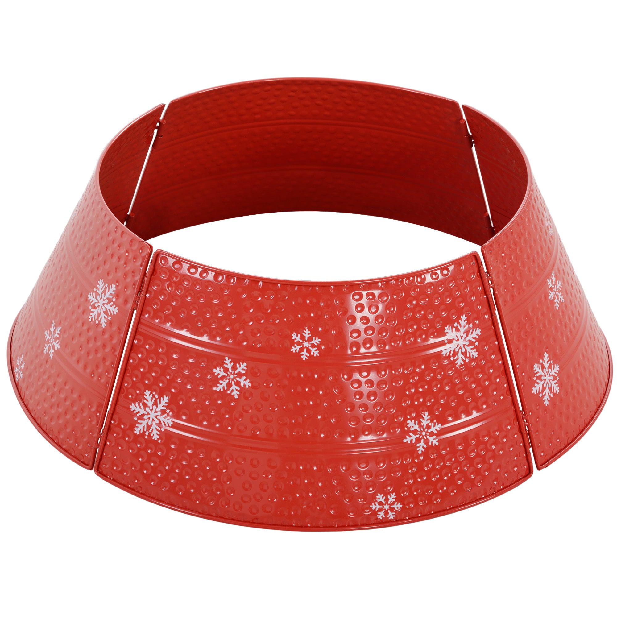 26" Metal Christmas Tree Collar - Red Snowflake Ring-Home Furnishings > Holiday & Seasonal > Christmas Trees-DECOROLALA