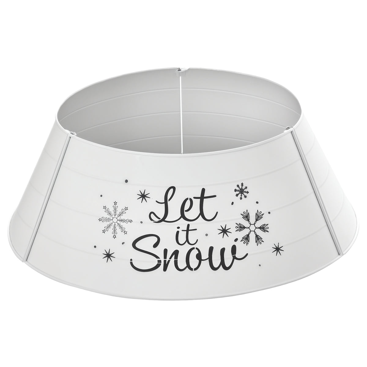 26" Metal Christmas Tree Collar - White Let It Snow-Home Furnishings > Holiday & Seasonal > Christmas Trees-DECOROLALA