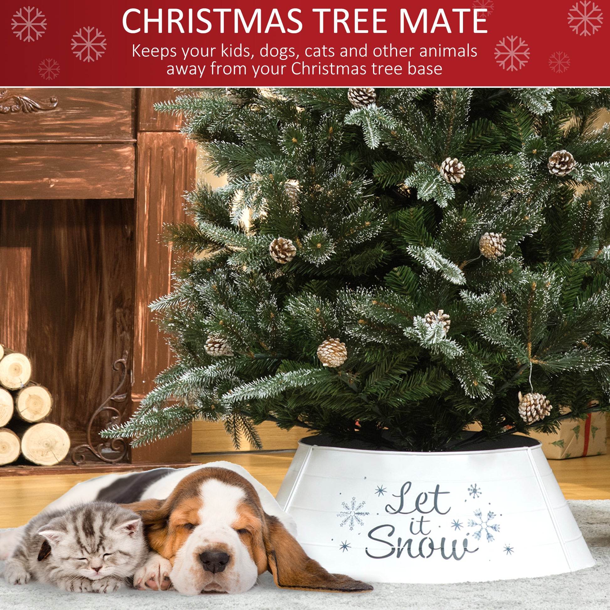 26" Metal Christmas Tree Collar - White Let It Snow-Home Furnishings > Holiday & Seasonal > Christmas Trees-DECOROLALA