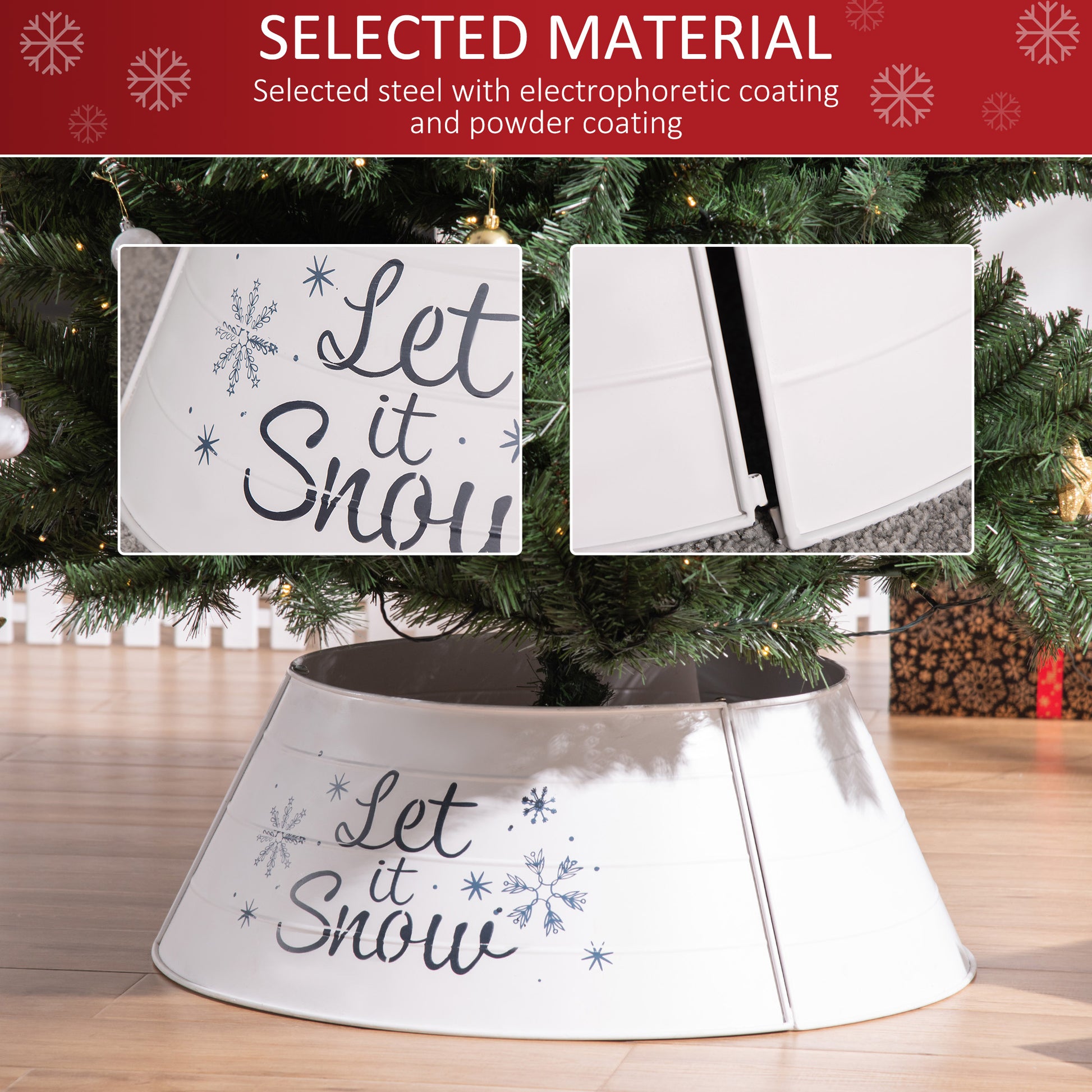 26" Metal Christmas Tree Collar - White Let It Snow-Home Furnishings > Holiday & Seasonal > Christmas Trees-DECOROLALA