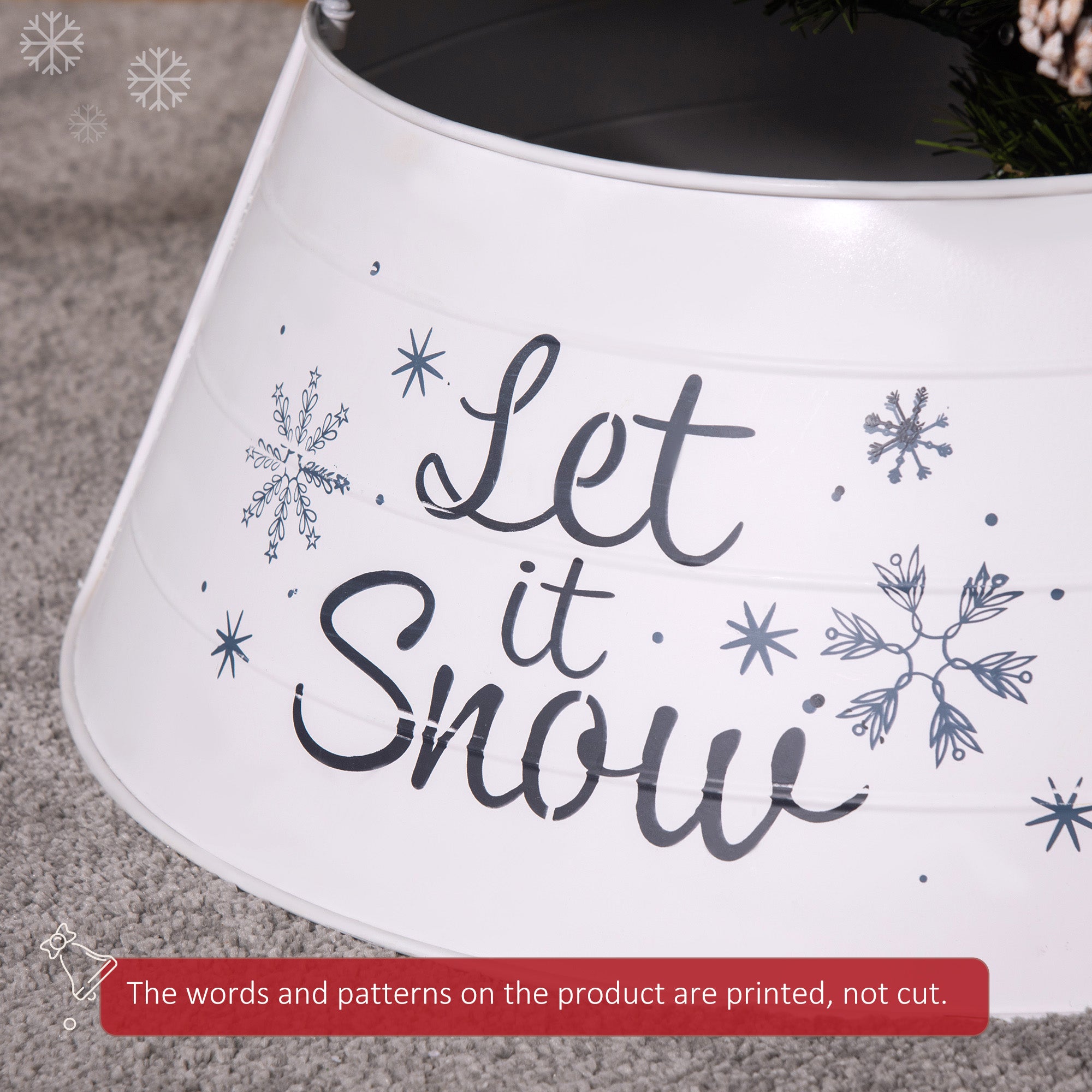 26" Metal Christmas Tree Collar - White Let It Snow-Home Furnishings > Holiday & Seasonal > Christmas Trees-DECOROLALA