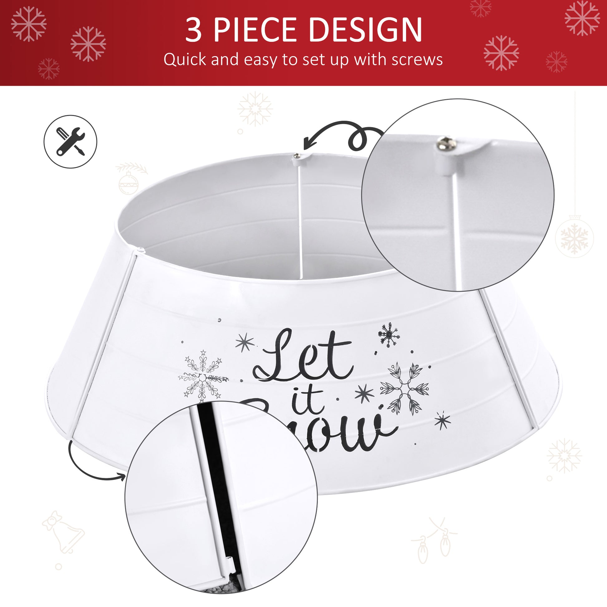26" Metal Christmas Tree Collar - White Let It Snow-Home Furnishings > Holiday & Seasonal > Christmas Trees-DECOROLALA