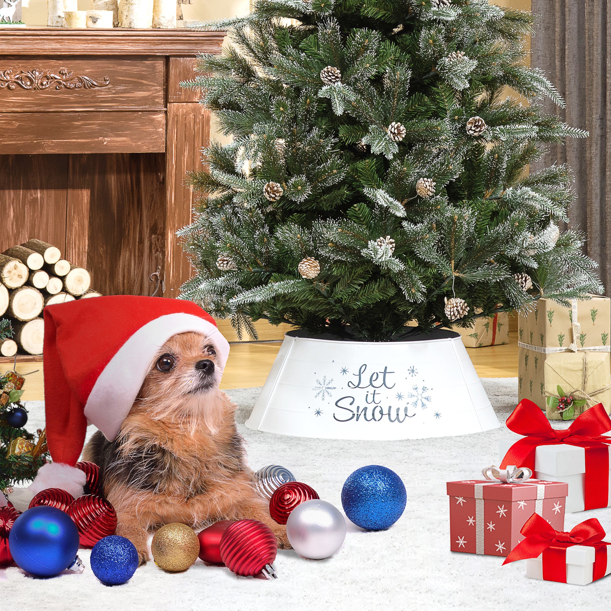 26" Metal Christmas Tree Collar - White Let It Snow-Home Furnishings > Holiday & Seasonal > Christmas Trees-DECOROLALA
