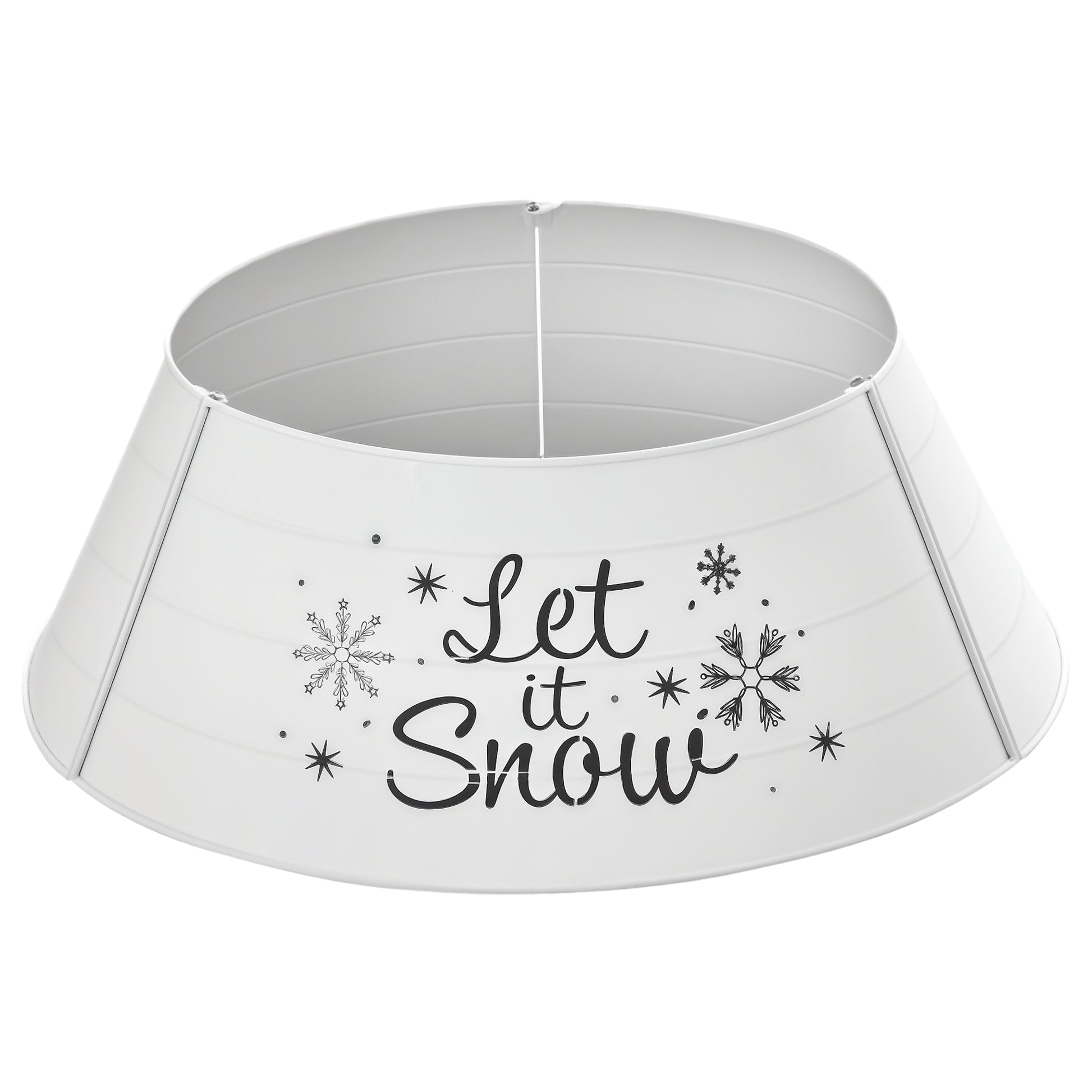 26" Metal Christmas Tree Collar - White Let It Snow-Home Furnishings > Holiday & Seasonal > Christmas Trees-DECOROLALA