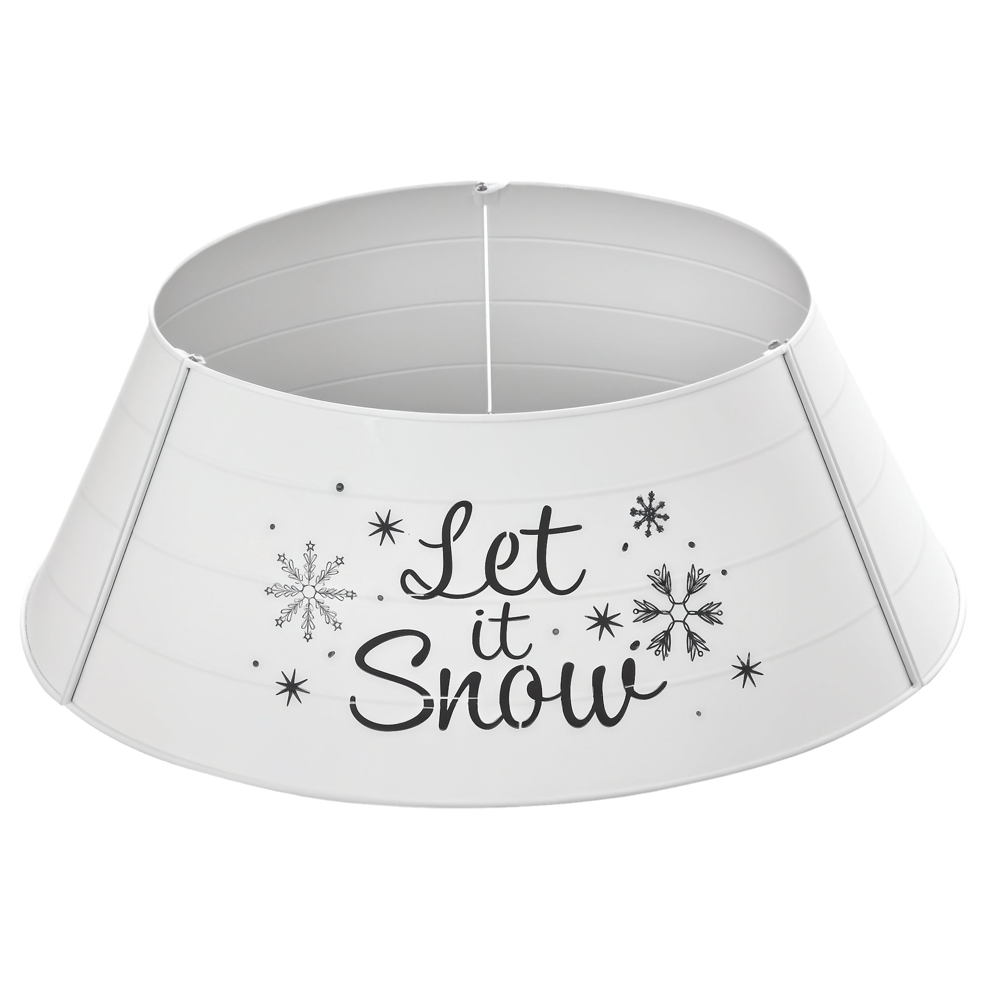 26" Metal Christmas Tree Collar - White Let It Snow-Home Furnishings > Holiday & Seasonal > Christmas Trees-DECOROLALA