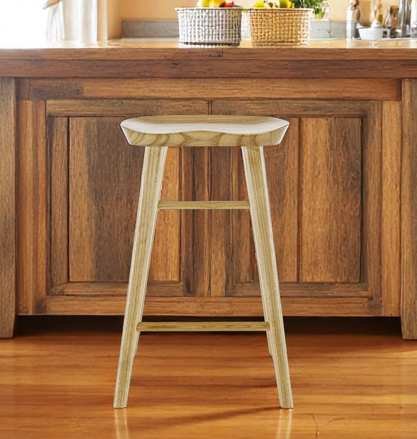 26" Natural Manufactured Wood Backless Counter Height Bar Chair-Bar Chairs-DECOROLALA