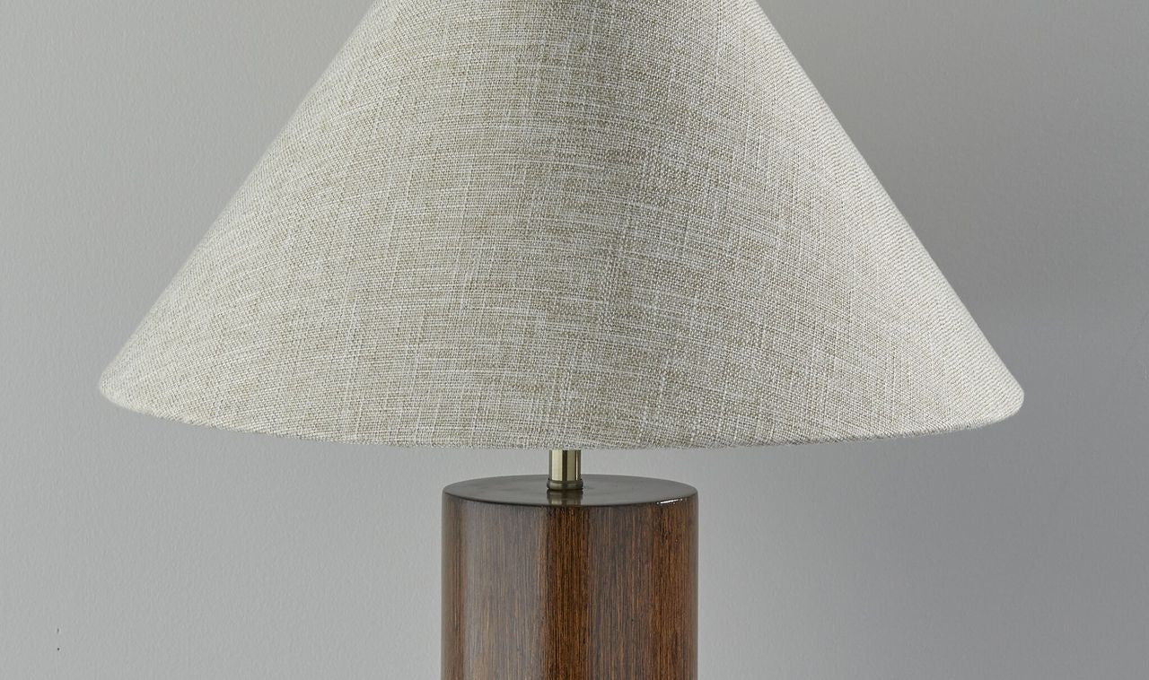 26" Natural Solid Wood Cylinder Table Lamp With White Cone Shade-Table Lamps-DECOROLALA