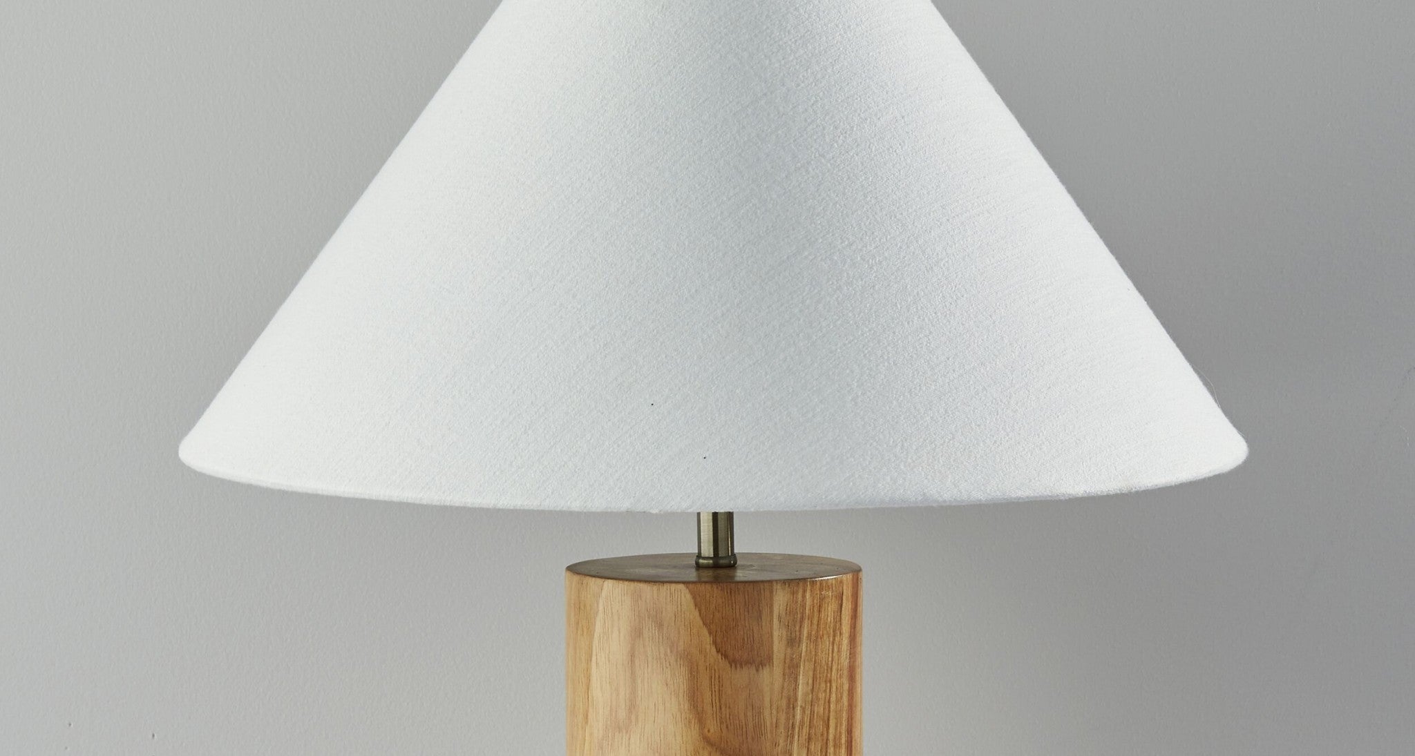 26" Natural Solid Wood Cylinder Table Lamp With White Cone Shade-Table Lamps-DECOROLALA