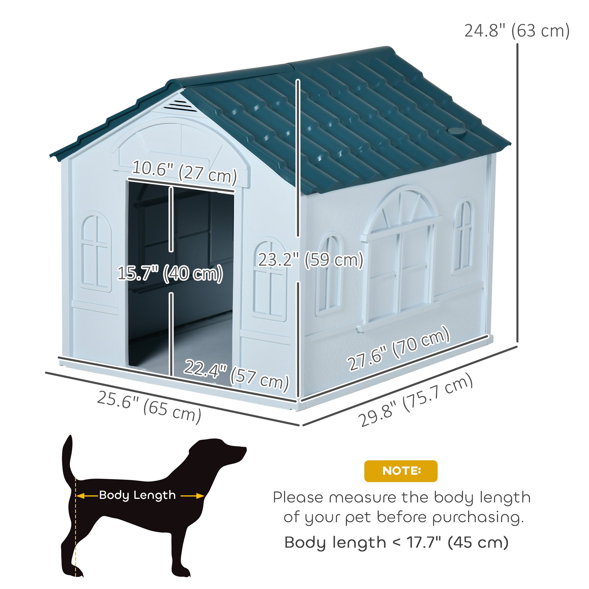 26" Plastic Dog House Outdoor with Air Vents, for Small Medium Dogs, Blue-Dogs-DECOROLALA