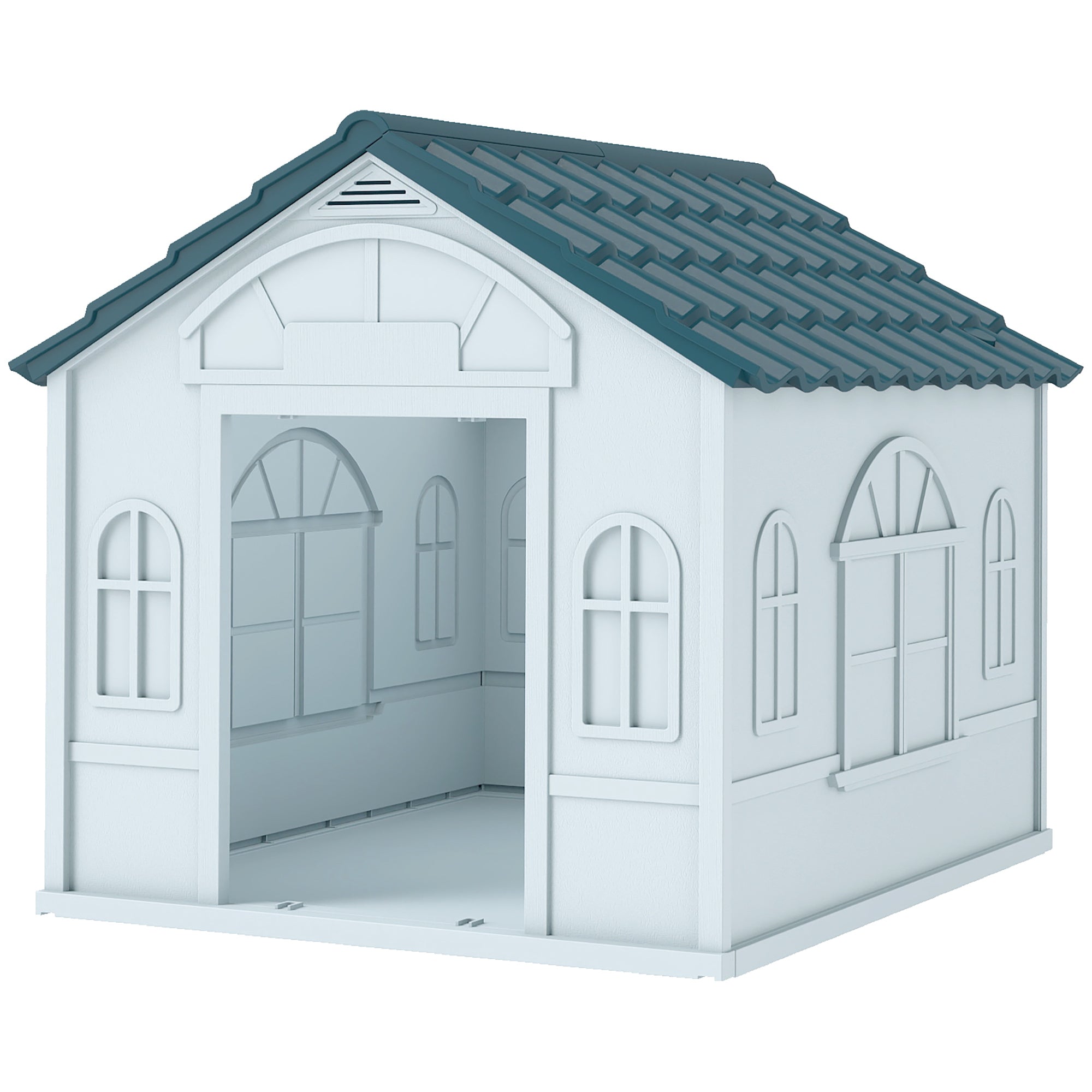 26" Plastic Dog House Outdoor with Air Vents, for Small Medium Dogs, Blue-Dogs-DECOROLALA