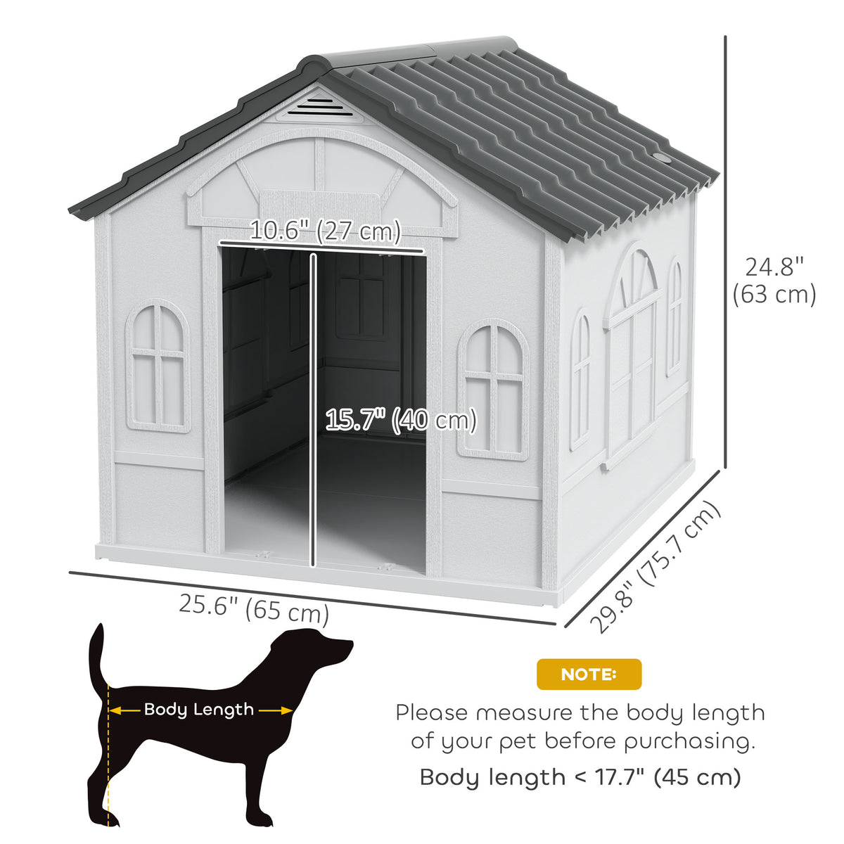 26" Plastic Outdoor Dog House - Grey Cottage Style Kennel-Dogs-DECOROLALA