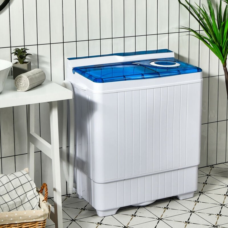 26 Pound Portable Semi-Automatic Washing Machine with Built-in Drain Pump-Blue-Washing Machines-DECOROLALA