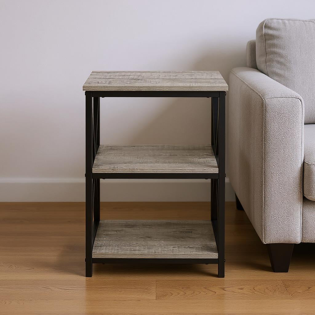 26" Rectangular Grey Black Metal Accent Table-End-Side Tables-DECOROLALA