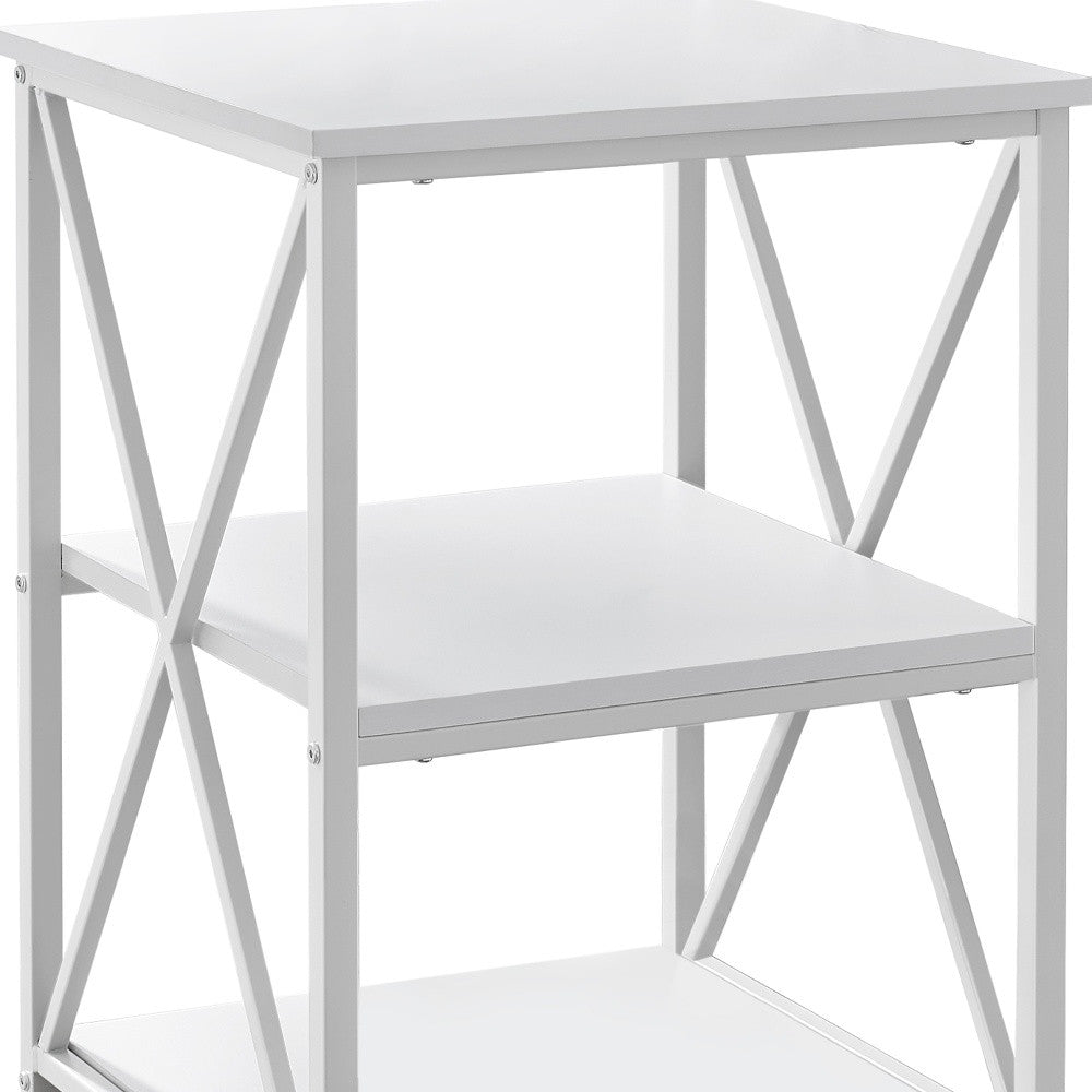 26" Rectangular White White Metal Accent Table-End-Side Tables-DECOROLALA